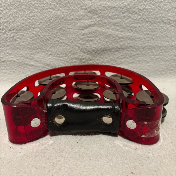 Heavy Duty Red Plastic Half Moon Pandero Tamborine with Jingles - Picture 8 of 8
